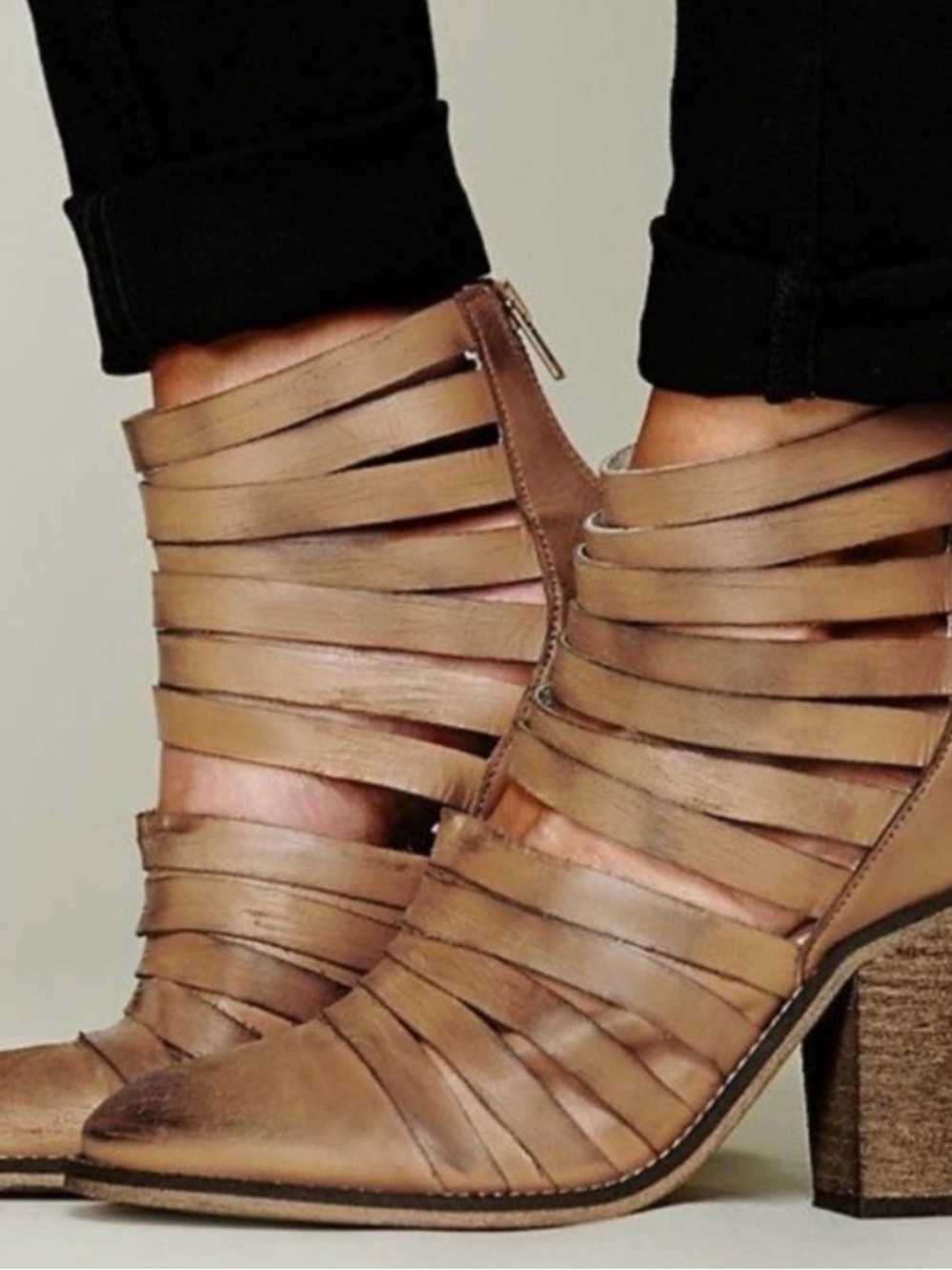 FREE PEOPLE Hybrid Strappy Brown/Taupe Women’s Ankle Bootie